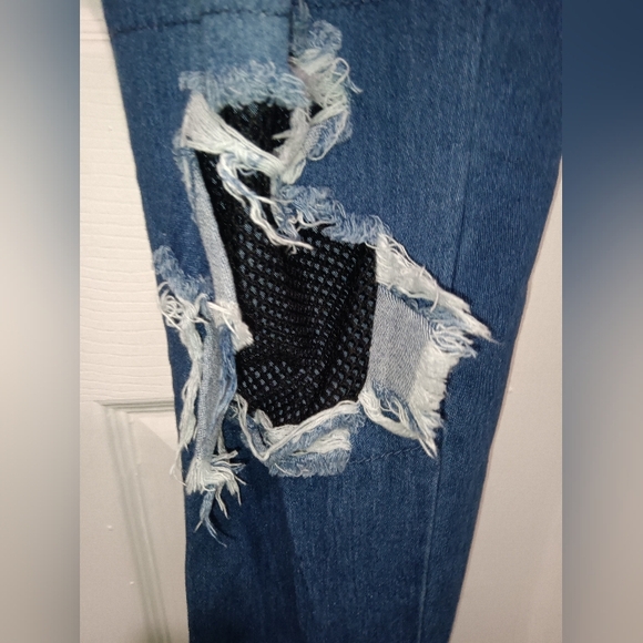 Thrill Dark Blue Distressed Boyfriend Jeans - Picture 3 of 5